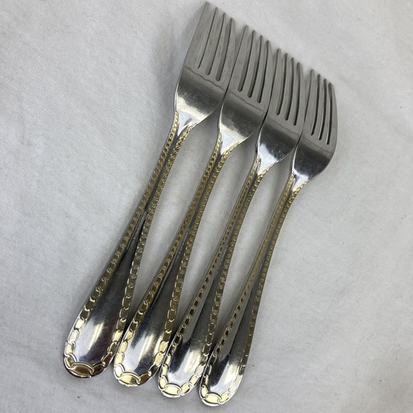 4 Retroneu GOLD ACCENT Chain 7 3/4” 18/8 Korea Stainless Dinner Fork Quality - Picture 9 of 12
